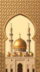 Beautiful Mosque Architecture with Golden Domes and Intricate Islamic Design Elements