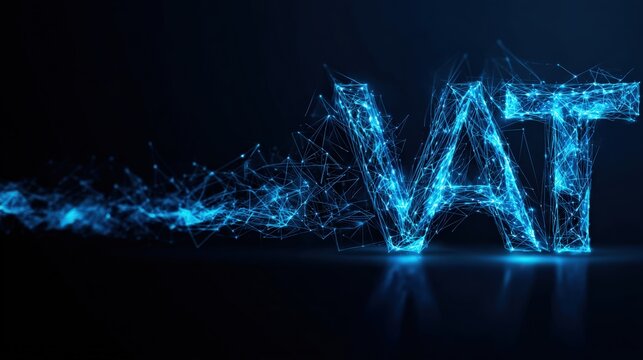 Illuminating the concept of value-added tax (VAT) through a photorealistic 3D visualization, crafted from a complex network of luminous. ..Created with Generative AI, not depicting real subjects.