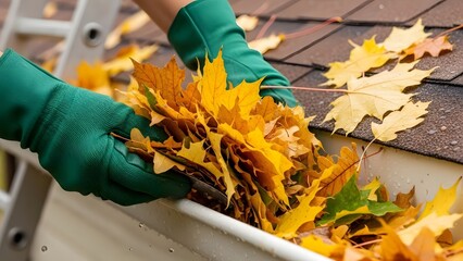 Man cleaning the gutter 