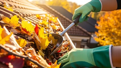 Man cleaning the gutter 
