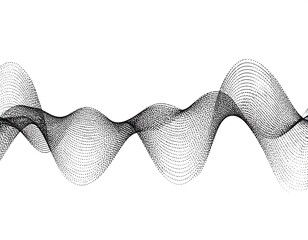 Delicate black abstract flowline, subtly curving waves on a stark white backdrop