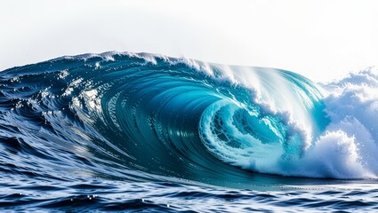 Powerful ocean wave curling with white foam