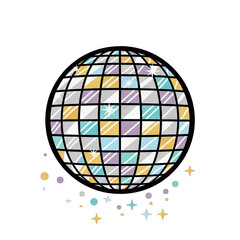 Retro Disco Ball With Colorful Square Panels And Sparkles Isolated On A Black Background