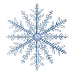 Detailed illustration of a delicate, sixsided ice crystal snowflake isolated on white background