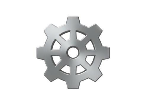 Silver Gear Icon With A Circular Center And Eight Outer Teeth Isolated On A Black Background With Subtle Lighting Effects - Powered by Adobe