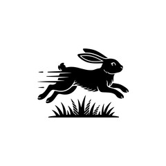 Zodiac Animal Rabbit silhouette hopping over stylized grass design element
