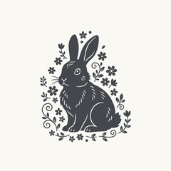 Zodiac Animal Rabbit silhouette with stylized floral elements vector
