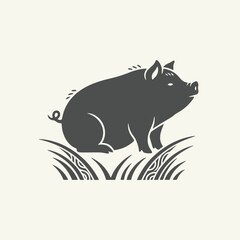 Zodiac Animal Dark gray pig silhouette sitting on stylized grass