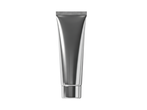Premium silver cosmetic tube with subtle shadow on white background