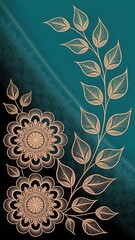 Elegant Floral Design with Leaves and Flowers on Green Background