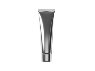 Premium silver cosmetic tube with subtle shadow on white background