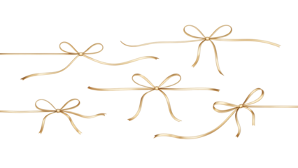 Minimal gold ribbons and bows set, soft curves, isolated on neutral background