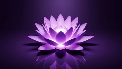 Glowing purple lotus flower with reflection