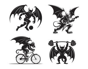 Gargoyle Sports and Fitness Vector, Mythical Winged Creature Illustrations.