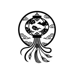 Lunar New Year Lantern Monochrome silhouette of traditional asian lantern