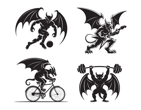 Gargoyle Sports and Fitness Vector, Mythical Winged Creature Illustrations.