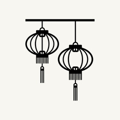 Lunar New Year Lantern Pair of hanging lantern silhouettes at different heights