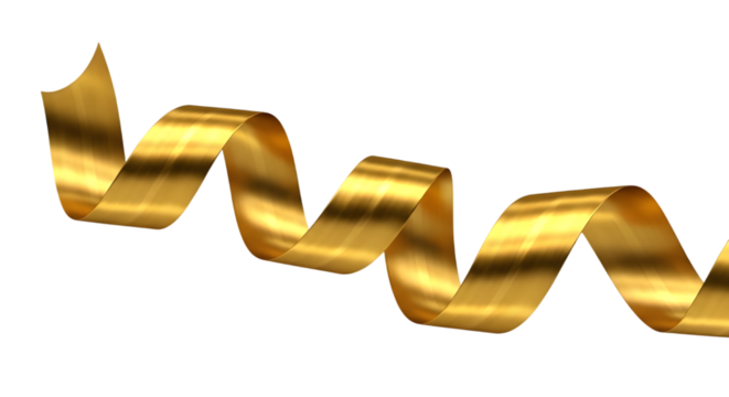 Elegant gold ribbon curl on transparent background