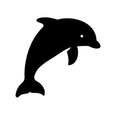 Black and white silhouette drawing of a dolphin jumping out of water
