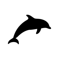 Simple Black Silhouette of a Dolphin Leaping on a Clean White Background