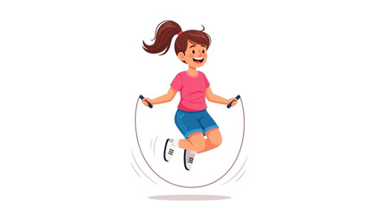 Happy little girl enjoying active play with a jump rope, illustrating healthy childhood exercise and fitness, perfect for promoting children's health