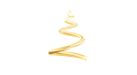 Golden ribbon spiral ornament isolated on transparent background for festive celebrations