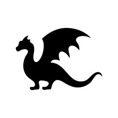 Black silhouette of a dragon with wings on a white background