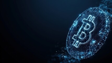 A digital representation of Bitcoin hovers against a dark background, reflecting the modern evolution of currency and technology. ..Created with Generative AI, not depicting real subjects.