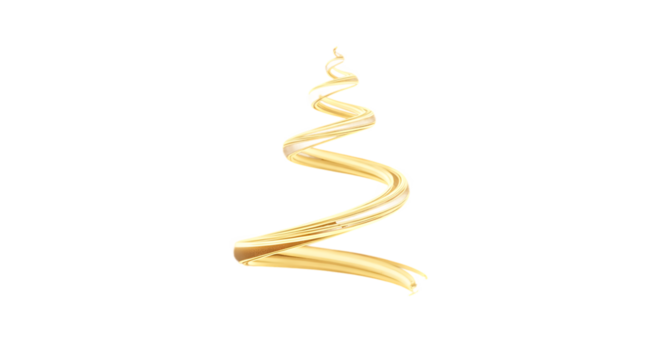 Golden ribbon spiral ornament isolated on transparent background for festive celebrations