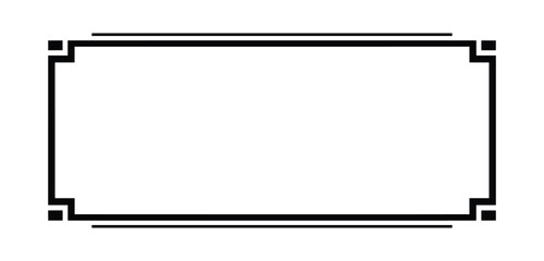 Obraz premium Black border frame with decorative corners isolated on white. Simple rectangular element. Elegant design.