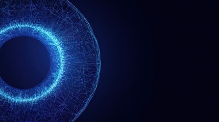A mesmerizing futuristic design: a luminous, electric blue ring of energy floats against a deep, dark backdrop. ..Created with Generative AI, not depicting real subjects.