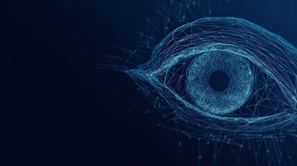 A digital eye, a captivating representation of vision and perception, rendered in a striking blue hue against a deep, dark background. ..Created with Generative AI, not depicting real subjects.