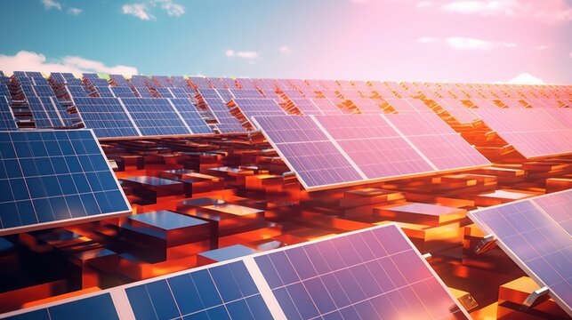 Vast Solar Panel Farm Capturing Sunlight for Renewable Energy Production.