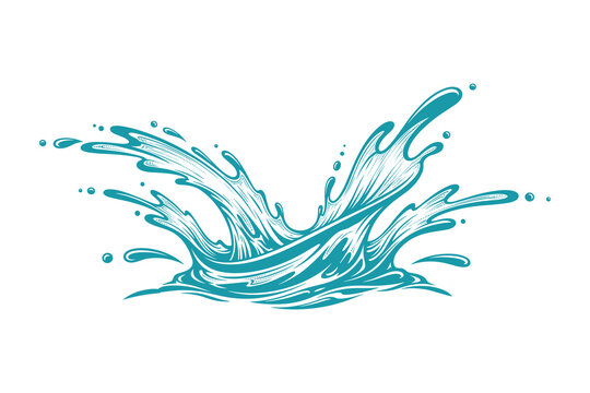 Blue water splash. Dynamic liquid wave. Aqua droplet burst. Refreshing fluid motion.