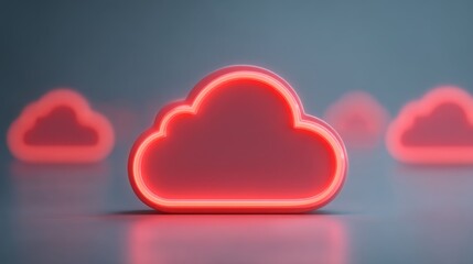 A stylized red cloud icon illuminated against a soft backdrop, representing digital storage and technology themes.
