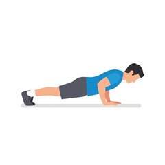 Obraz premium Male Figure Doing Push-up Exercise in Flat Design Vector Illustration for Fitness and Workout Concepts