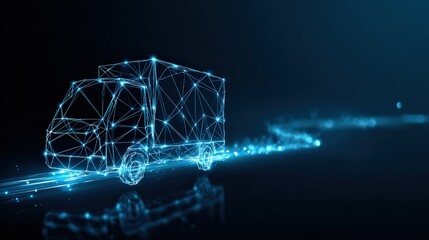 A digital representation of a delivery truck, emitting a bright glow, indicating innovation. It symbolizes transportation and logistics. ..Created with Generative AI, not depicting real subjects.