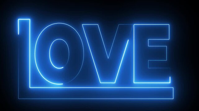Light blue and pink neon glowing love text on black background. Seamless loop animation.Neon Love Sign Animation Loop, Glowing Pink and Red LOVE Text Typography on Black