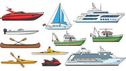 Collection of various recreational and commercial boats and watercraft illustrations