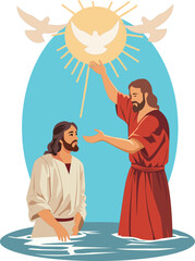 Baptism of Jesus Christ Illustration with Holy Spirit Dove