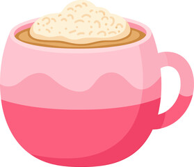 Cute Pink Hot Drink Cup with Whipped Cream Topping Cartoon Illustration