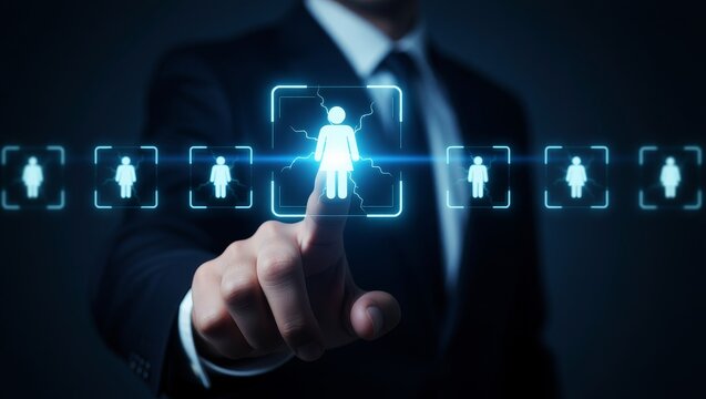 Hand interacting with digital user profile icons