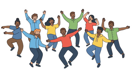 A diverse and multicultural group of happy people jumping in celebration of success and teamwork
