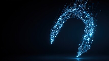 A digital, geometric network structure resembling a network connection or symbol floats on a dark, sleek background. ..Created with Generative AI, not depicting real subjects.