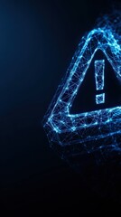 A digitally rendered warning sign, rendered with luminous lines and points on a deep background, symbolizing alert and caution.  ..Created with Generative AI, not depicting real subjects.