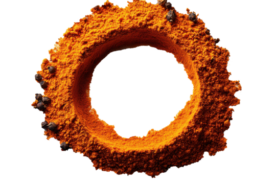 PNG, Ground turmeric in smooth yellow orange circle, isolated on transparent.