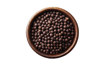 PNG, Whole black peppercorns in bowl, isolated on transparent.