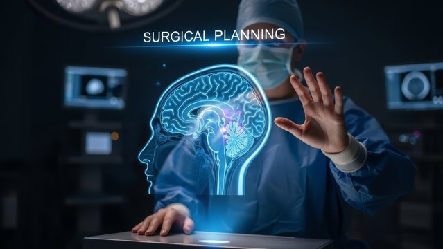 Surgeon in Scrubs Using Gestures for Holographic MRI Brain Planning
