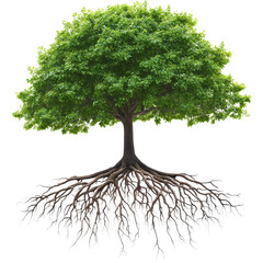 Tree with natural roots converting to digital circuits, PNG, Isolated on transparent background.