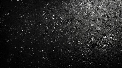 Obraz premium Close-up of wet black surface with scattered water droplets reflecting light
